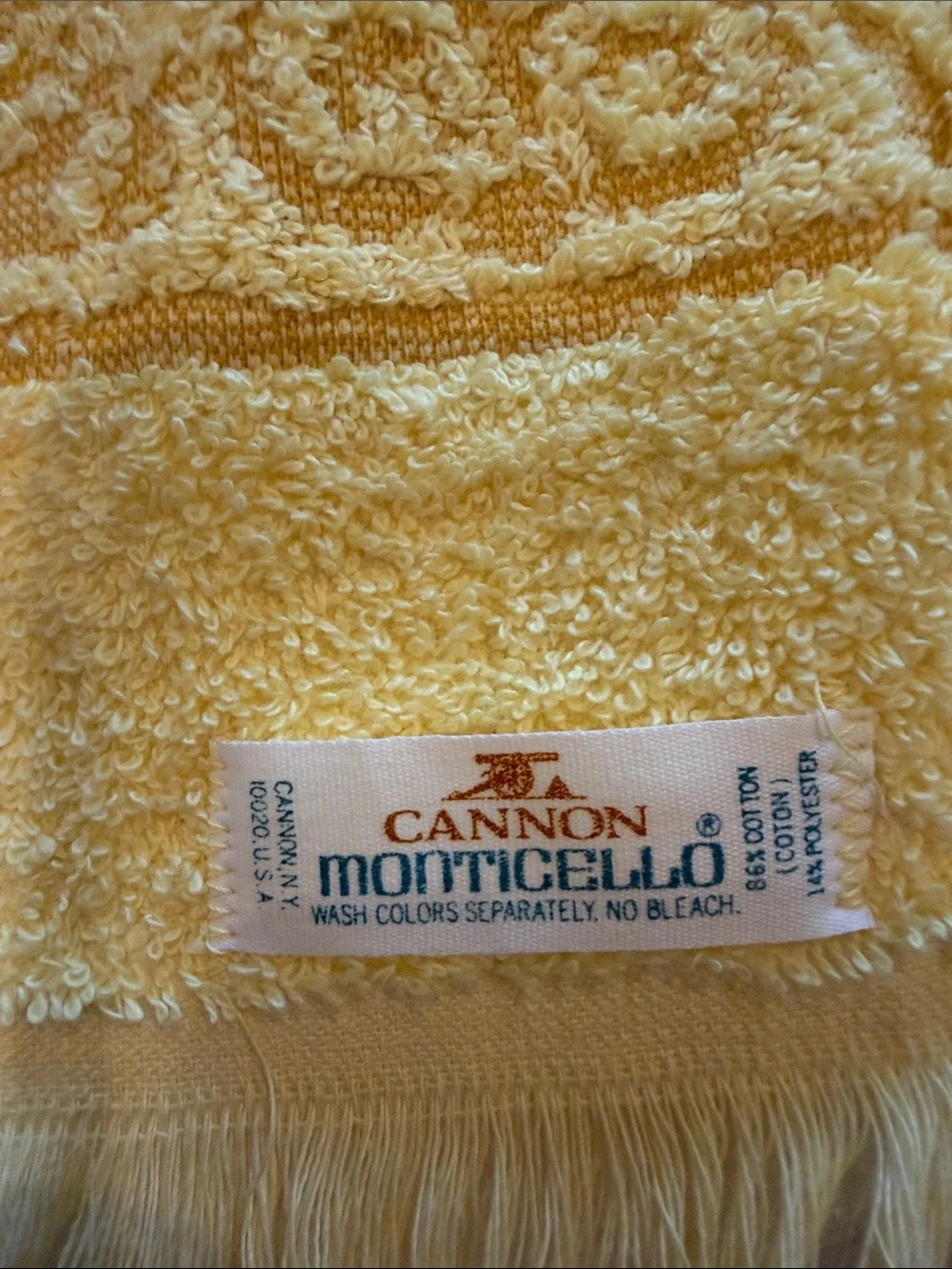 3 Piece Vintage 1970s Cannon Monticello Yellow Bath Towel Set Retro Like New